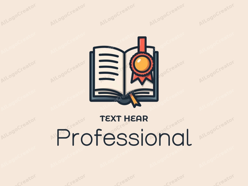 modern design features a stylized book and a badge, incorporating professional and certification elements, combined with a clean background.