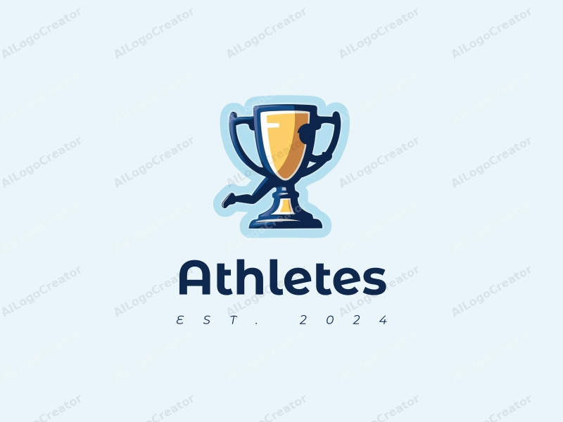 modern design features a stylized runner in motion, a trophy symbolizing victory, and a clean background with blue accents.