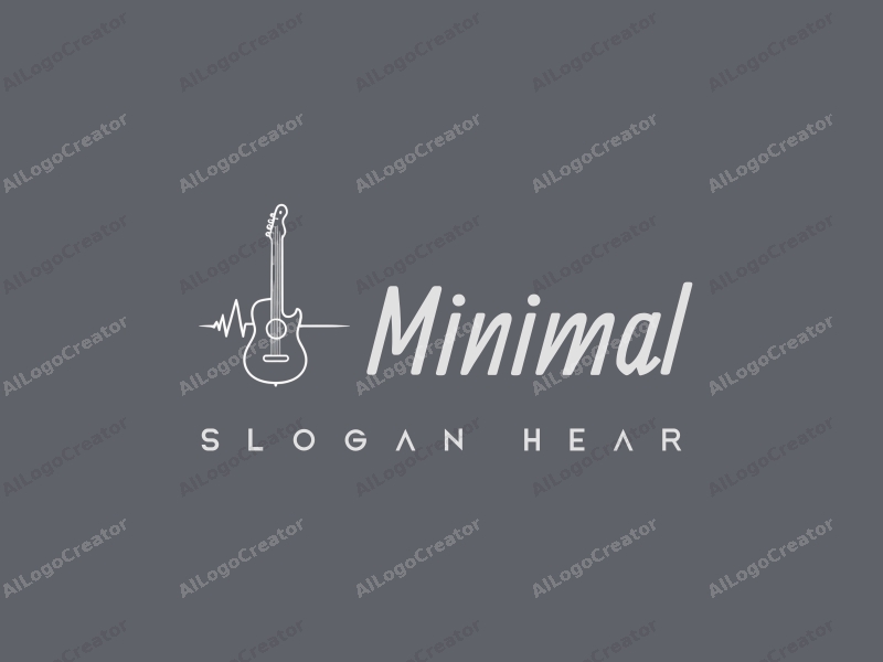 minimalist design features a stylized guitar intertwined with an electrocardiogram line, using a monochromatic color palette of white, black, and gray, combined with a clean background.