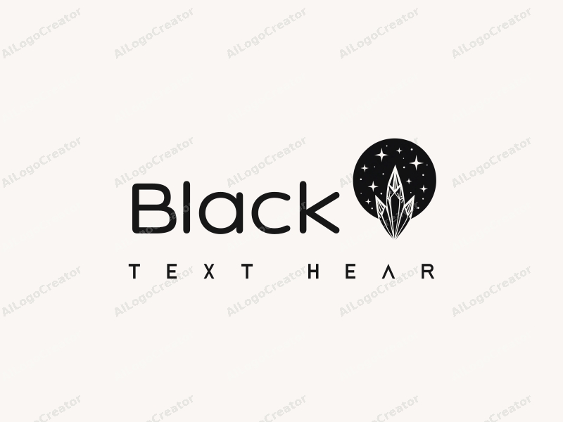 minimalist design features a sleek black background with stylized stars and crystal shapes, creating a harmonious and elegant composition that evokes a sense of night and luxury.