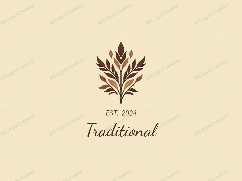 vintage design features traditional elements like leaves and petals, combined with a harmonious composition in brown and beige colors, creating a clean and simple aesthetic.