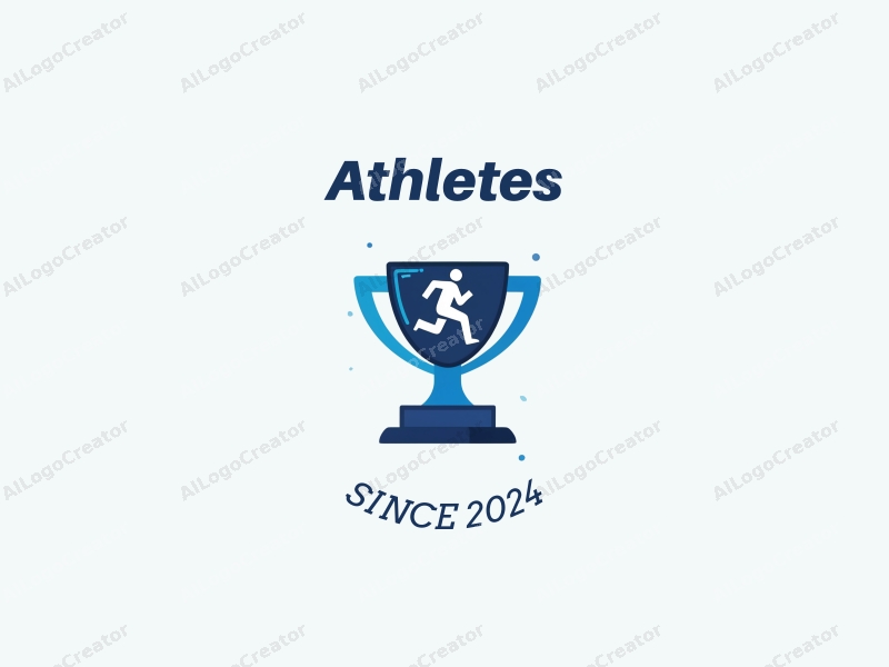 modern design features a stylized runner in motion, a trophy symbolizing victory, and a clean background with blue accents.