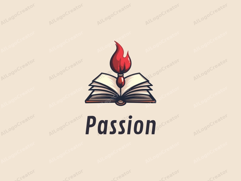 playful design features a vibrant red paintbrush and an open book, symbolizing passion and enthusiasm for art and education, combined with a clean background.