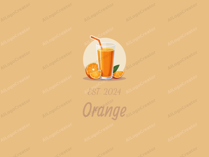 playful design features a vibrant orange, a stylized juice cup, and a slice of orange, combined with a clean background.