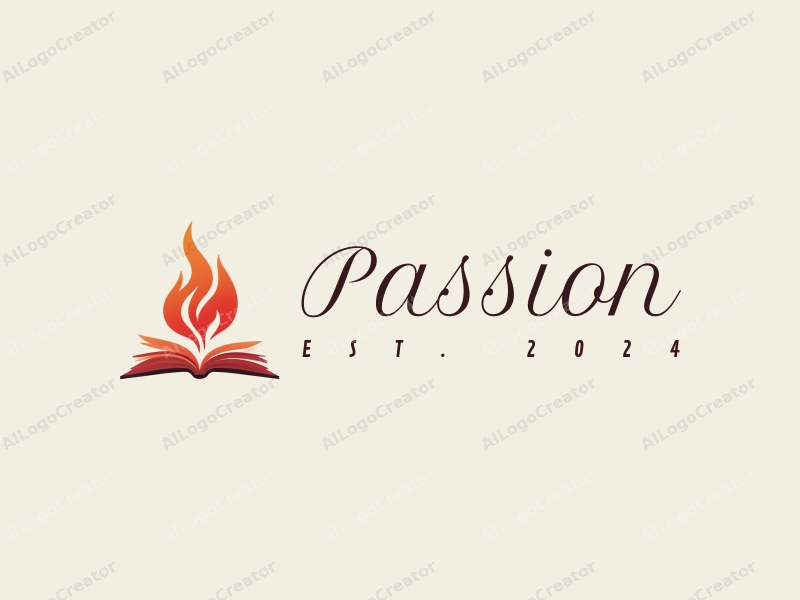 playful design features a stylized flame intertwined with an open book, using a vibrant red color palette, combined with a clean background.