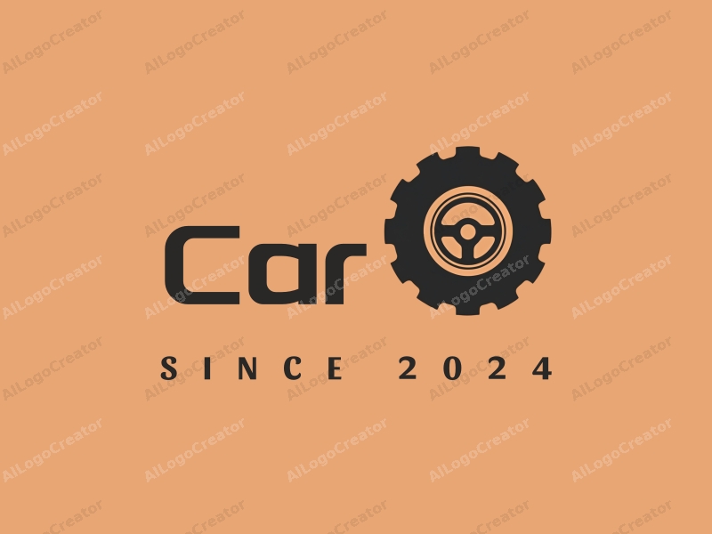 modern design features a stylized car silhouette, a tire, and a steering wheel, combined with a clean background.