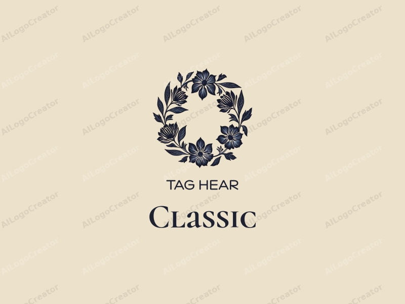 vintage design features elegant flowers arranged in a circular shape, with a dark and neutral color palette, creating a classic and traditional aesthetic combined with a clean background.