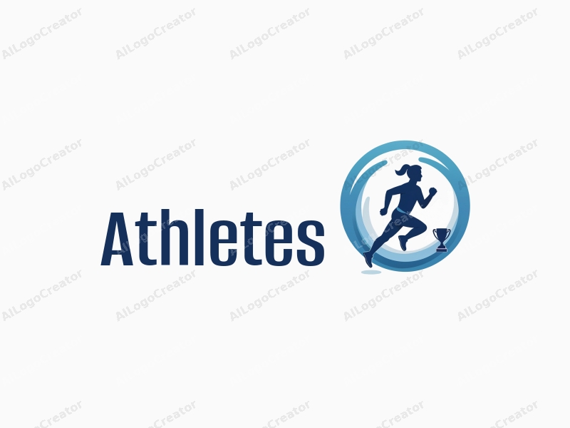 modern design features a stylized runner in motion, a trophy symbolizing victory, and a clean background with blue accents.