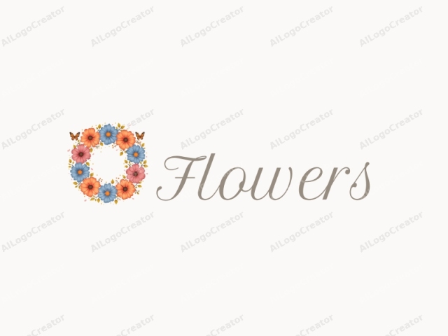 playful design features vibrant flowers and petals arranged in a circular wreath, with whimsical butterflies fluttering around, combined with a clean background.