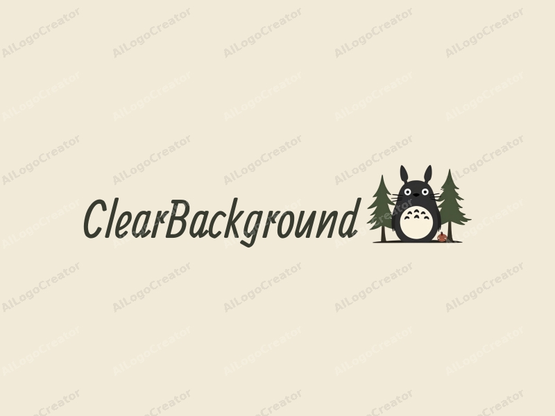 minimalist design features a stylized Totoro character nestled among simple tree silhouettes, combined with a clear and transparent background for a clean and harmonious look.