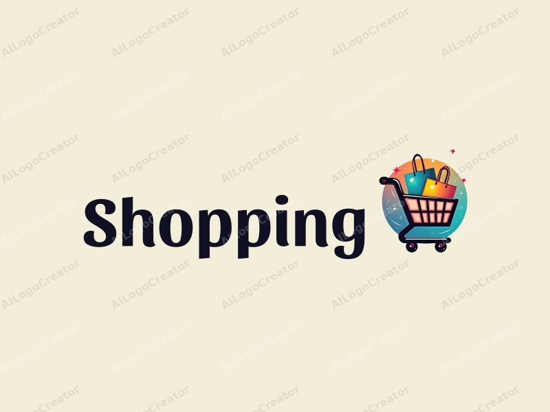 a modern design featuring a colorful shopping cart and shopping bag, combined with a vibrant mall background, emphasizing a clean and harmonious composition.