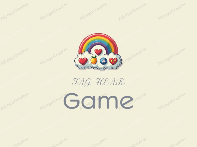 playful design features vibrant game and toy elements, a heart shape, and a rainbow, combined with a clean background.