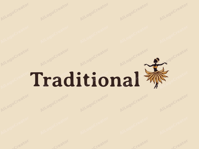 vintage design features traditional and classic motifs, a stylized dancer intertwined with banana elements, combined with a clean background in brown and beige tones.