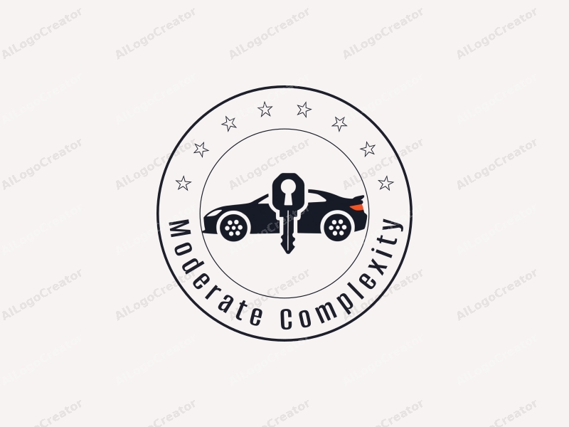 modern design features a stylized car silhouette, a key, wheels, and a keyhole, combined with a clean background and fine details.