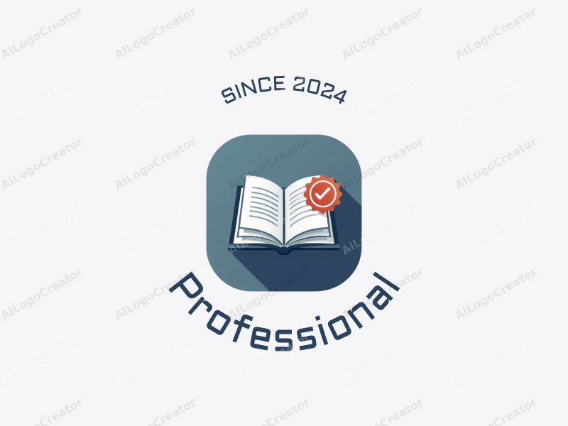 modern design features a stylized book and a certification stamp, combined with a clean background in blue and gray tones, emphasizing professionalism and trust.