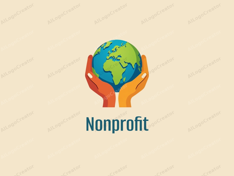 modern design features a stylized earth cradled by two hands, symbolizing charity and volunteerism, combined with a clean background.