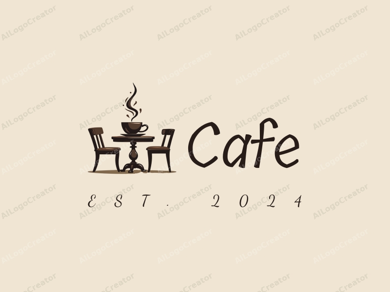 vintage design features a stylized coffee cup, antique table, and chairs, combined with a clean background.