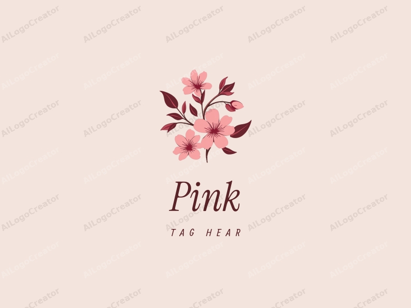 minimalist design features delicate cherry blossoms and leaves, combined with a clean background and a soft pink color palette.