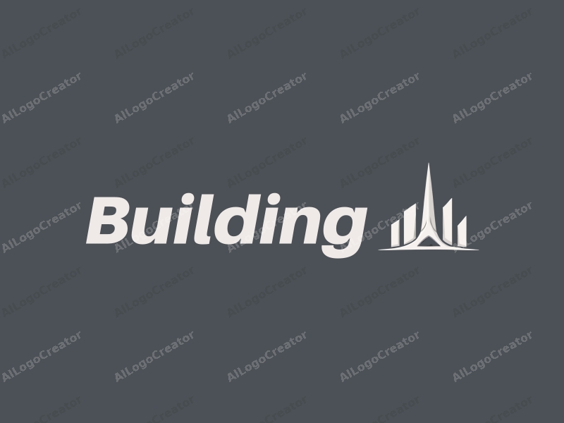 minimalist design features abstract architectural shapes, a stylized construction center, and a modern design approach combined with a clean gray background.