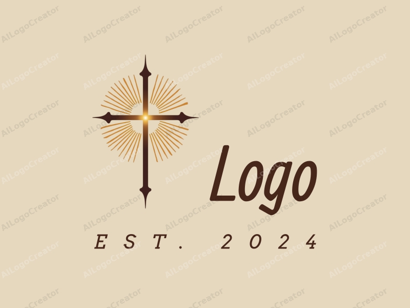 modern design features a stylized cross radiating light, combined with a clean background and a minimalist approach.