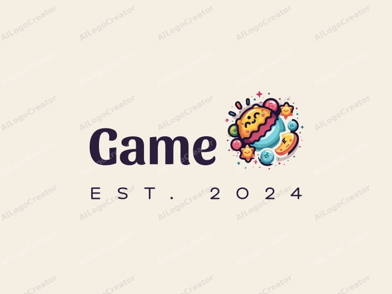 playful design features colorful game and toy elements, incorporating touch and bite motifs, combined with a clean background.