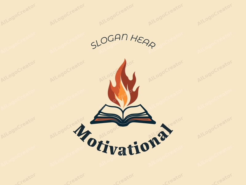 dynamic design features a stylized flame intertwined with an open book, representing motivation and inspiration, combined with a clean background.