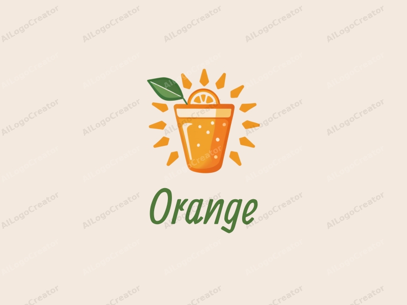 playful design features a vibrant orange, a stylized juice cup, and sun rays, combined with a clean background.