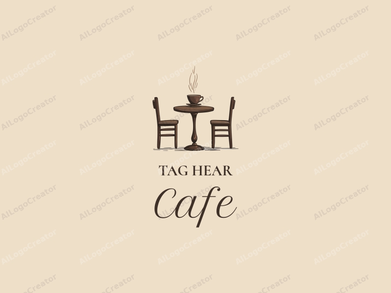 vintage design features a stylized coffee cup, retro table, and chairs, combined with a clean background.