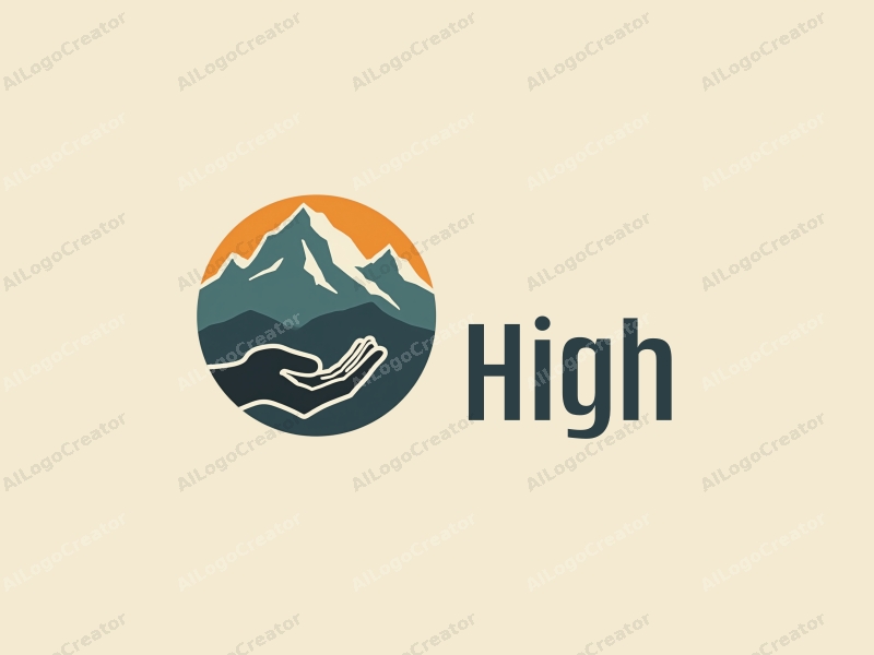 modern design features towering mountains and a hand, combined with a clean background and a harmonious composition.