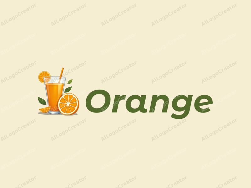 modern design features a stylized orange and a glass of orange juice, combined with a natural aesthetic and a clean background.