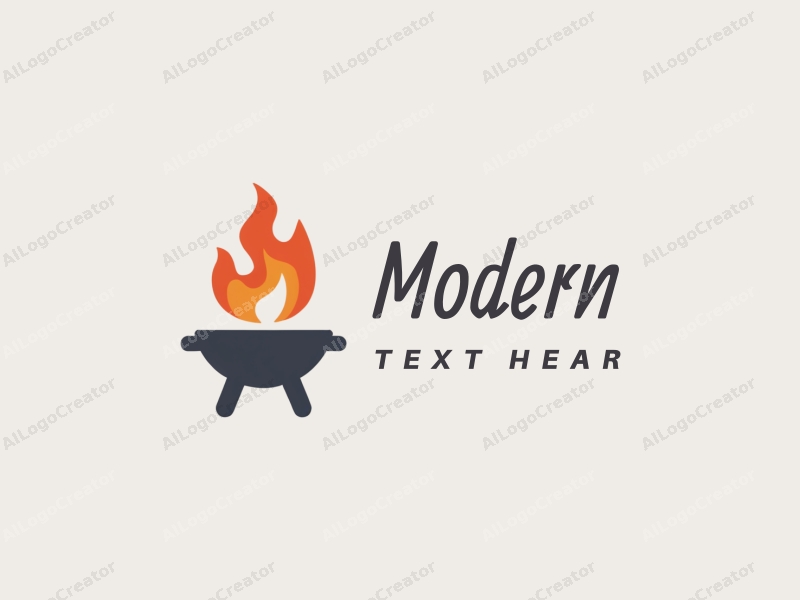 minimalist design features simple lines, a stylized flame representing barbecue, combined with a clean background in white and gray colors.