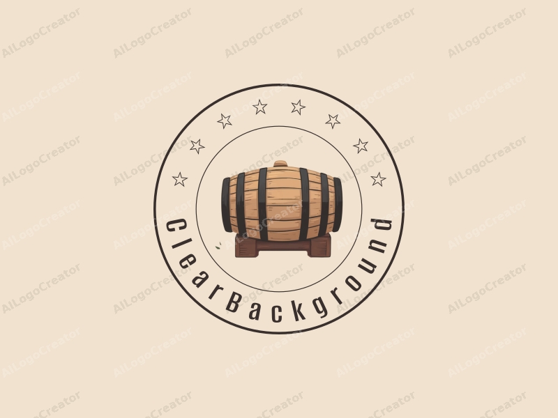 minimalist design features a clear background, a stylized barrel, and handcrafted elements combined with a clean and simple composition.