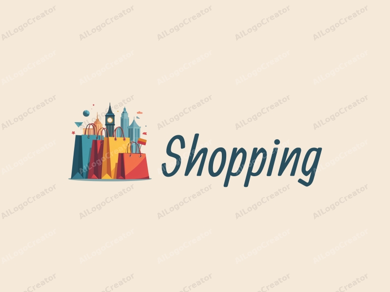 a modern design featuring colorful shopping bags, a stylized mall silhouette, and elements representing travel and culture, combined with a clean background.