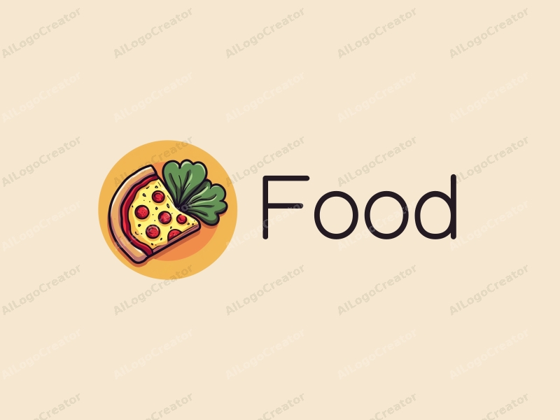 a modern design featuring vibrant colors, a stylized pizza slice and a fresh salad, combined with a clean background and a harmonious composition.