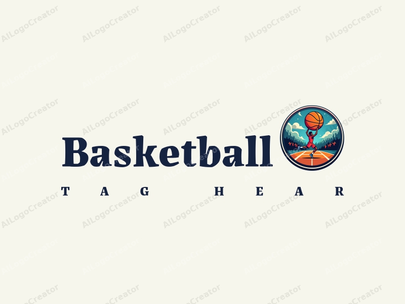 playful design features a stylized basketball, an energetic athlete in motion, a dynamic court background, and cheering crowds, combined with a clean and vibrant layout.