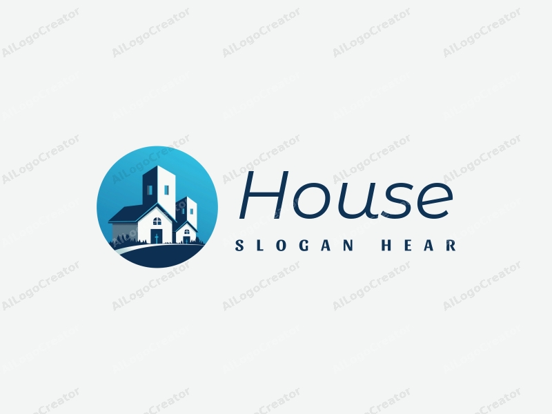 modern design features a stylized house and building silhouette, combined with editing elements, using a clean blue background.