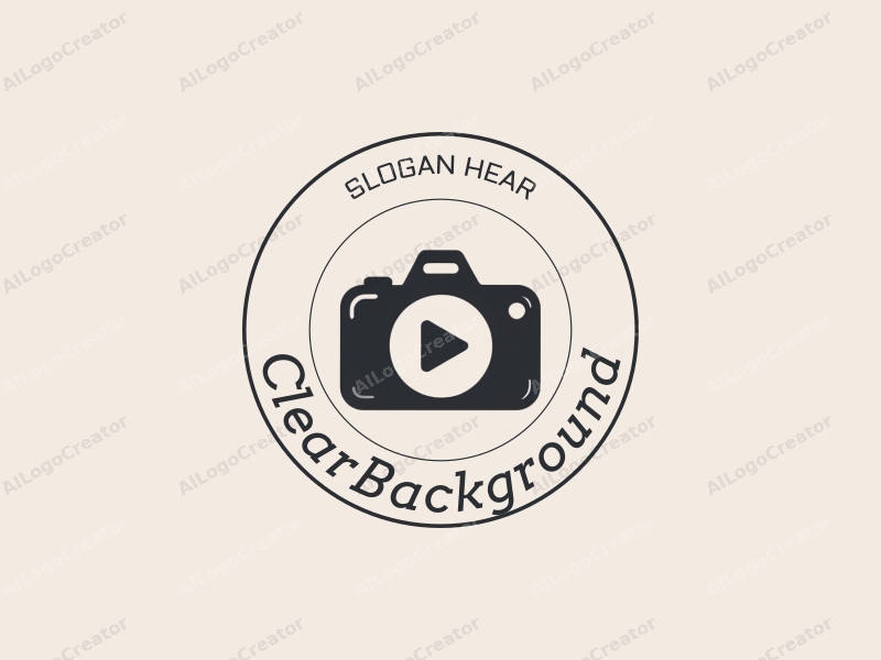 minimalist design features a stylized camera and a play button, combined with a clear background and a focus on simplicity.