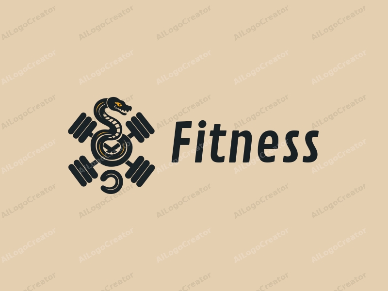 a modern design featuring a stylized snake intertwined with dumbbells, emphasizing fitness and movement, combined with a clean background.