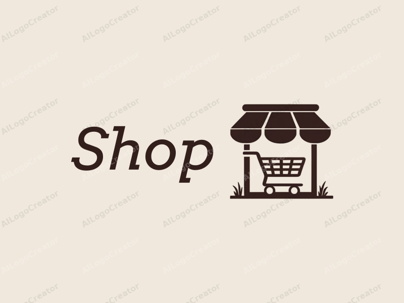 modern design features a stylized shop silhouette, a shopping cart, and shelves, combined with a clean background.