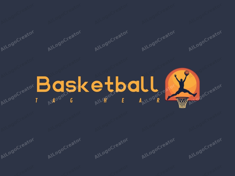 playful design features a dynamic athlete leaping towards a basketball hoop, with a vibrant orange color palette and a clean background.