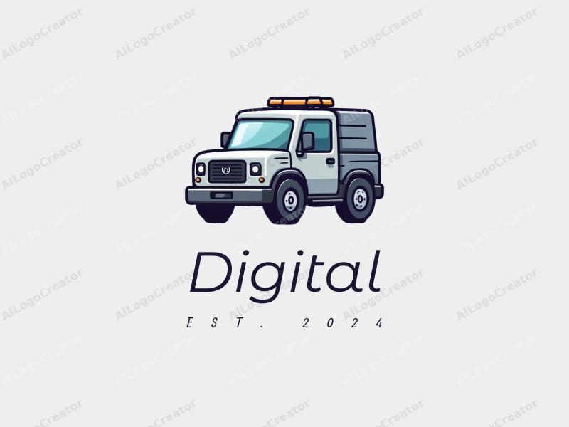 modern design features digital elements, a stylized truck icon, and a clean background combined with a futuristic approach.