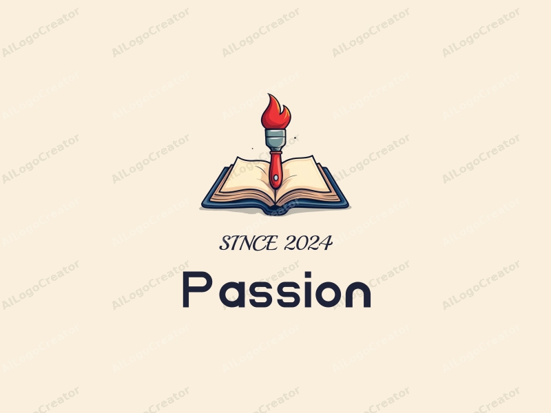 playful design features a vibrant red paintbrush and an open book, symbolizing passion and enthusiasm for art and education, combined with a clean background.