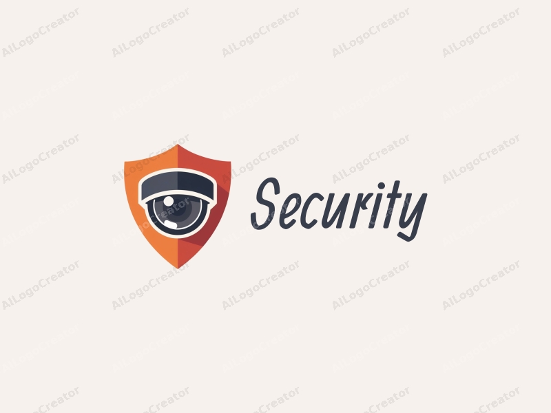 modern design features a stylized shield and surveillance camera, combined with a lens element, creating a cohesive and clean composition on a simple background.