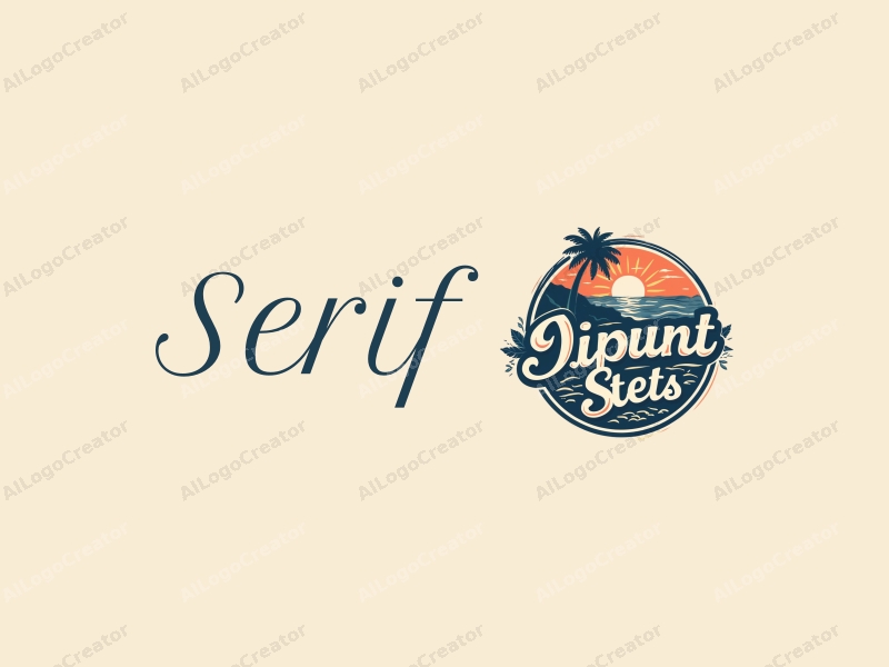 vintage design features elegant serif fonts, stylized ocean waves, and coconut motifs combined with a clean background.