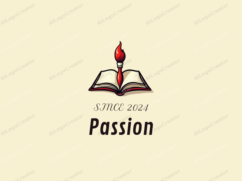 playful design features a vibrant red paintbrush and an open book, symbolizing passion and enthusiasm for art and education, combined with a clean background.