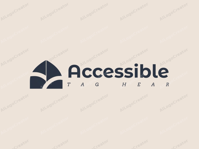 modern design features accessibility elements, a stylized representation of inclusive design, and a modern architectural silhouette inspired by Hades, combined with a clean background.