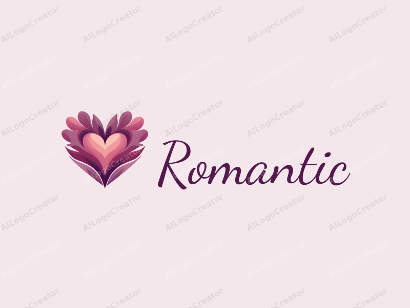 playful design features a heart shape intertwined with flower petals, using a pink and purple color palette, combined with a clean background.