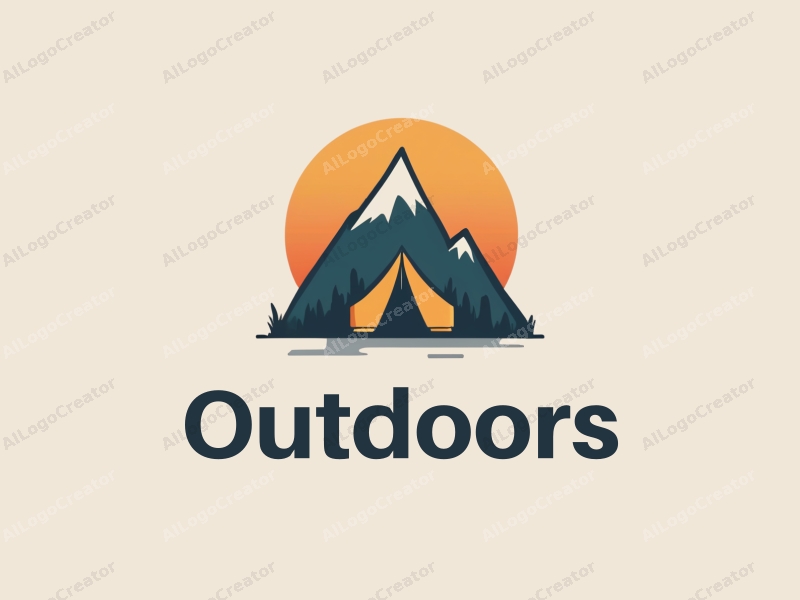 modern design features a stylized camping tent and mountain peak, combined with a clean background and a harmonious composition.