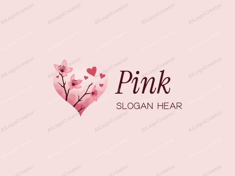 minimalist design features delicate cherry blossoms and heart shapes with soft pink petals, combined with a clean background for a fresh and elegant look.