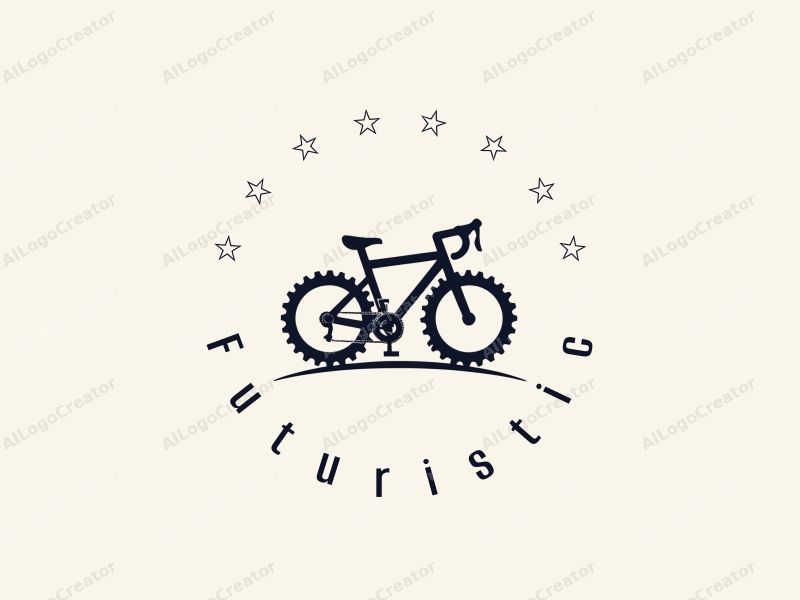 modern design features a stylized bicycle silhouette integrated with gear elements, emphasizing future and innovation themes, combined with a clean background.